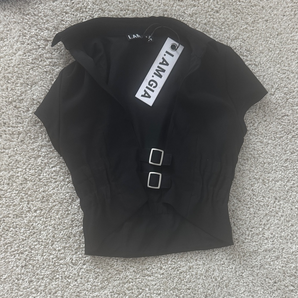 I.AM.GIA Black Buckle Detail Blouse